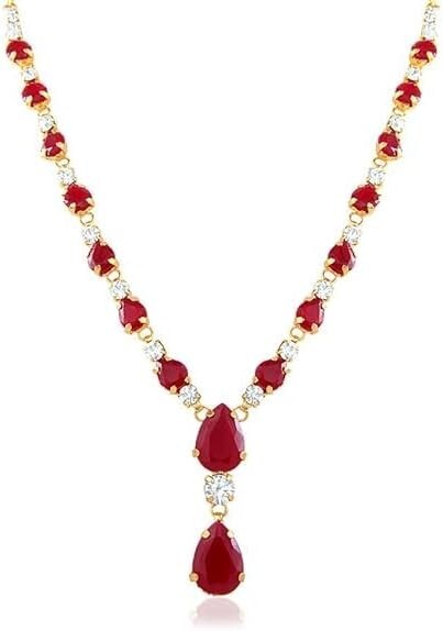 Choker Tennis Necklace 22Ct Pear Lab Created Ruby & Diamond Yel Gold Plated 18