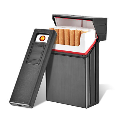 cigarette holder electric Cigarette Case Smoke Tobacco Box Lightweight Metal Holder Electric Lighter  Black