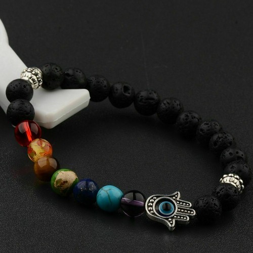 8mm Reiki Hamsa Hand Fatima Evil Eye Energ Yoga Man Women Lucky Bracelets - Picture 4 of 4
