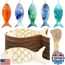 Gerrii 72 Pieces Wood Fish Cutouts Unfinished Wooden Shape Cutouts with Holes