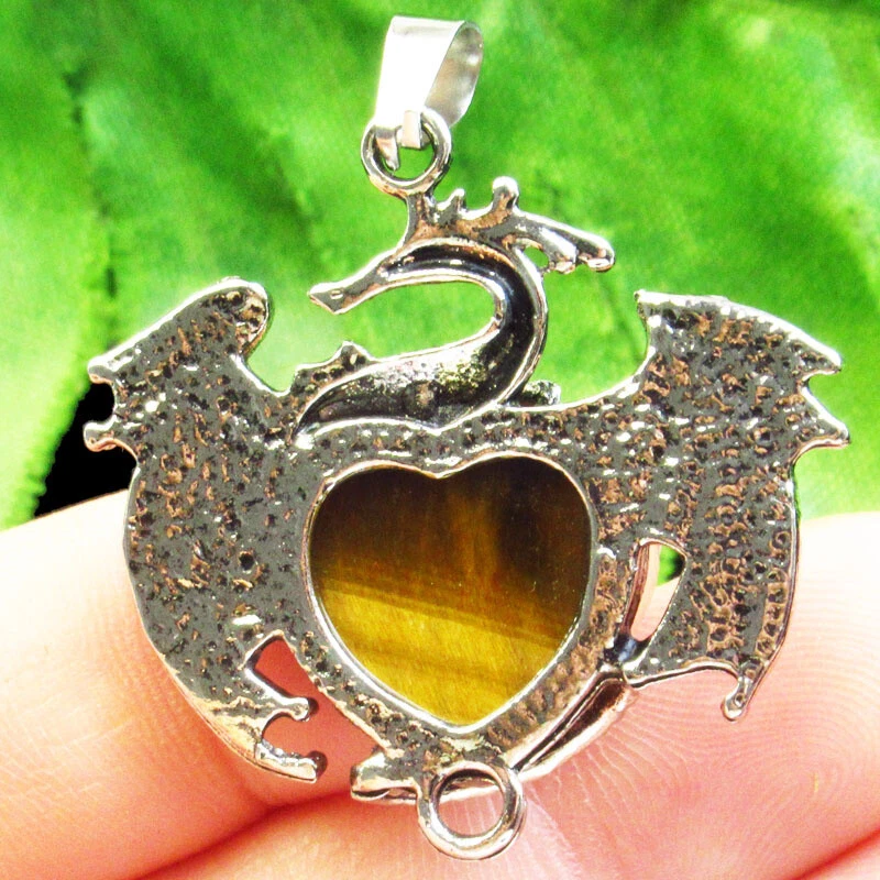 Pingente de pterossauro prata tibetana gema olho de tigre amarelo 35x33x6mm FH01959 - Imagem 2 de 3