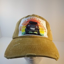 My Jeep Makes Me Happy Women's Distressed Hat Adjustable Strapback Cap