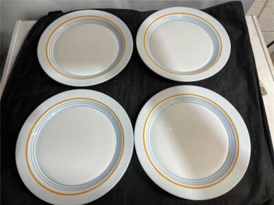 4 - 10''  Pyrex Zoom Yellow & Blue Striped Dinner Plates England