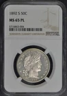 1892-S Barber Half Dollar 50C NGC MS65PL