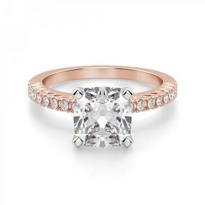 2.50 Ct Cushion Cut Lab Created Diamond Engagement 14K Solid Rose Gold B