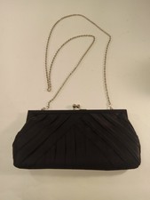 La Regale Black Satin Evening Clutch Purse Kiss Lock Formal Handbag VTG