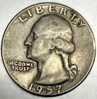 1957 D Washington 90% Silver Quarter Circulated Condition 25c US Coin - 2785