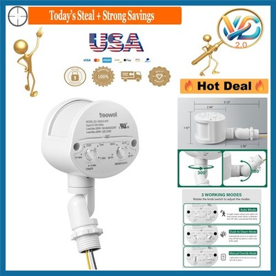 White 180-Degree Motion Sensor with Adjustable Timer & Sensitivity