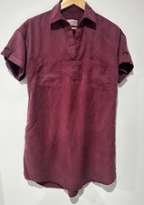 Universal Thread Burgundy Lyocell Shirt Dress S Collared Pockets Button Accents