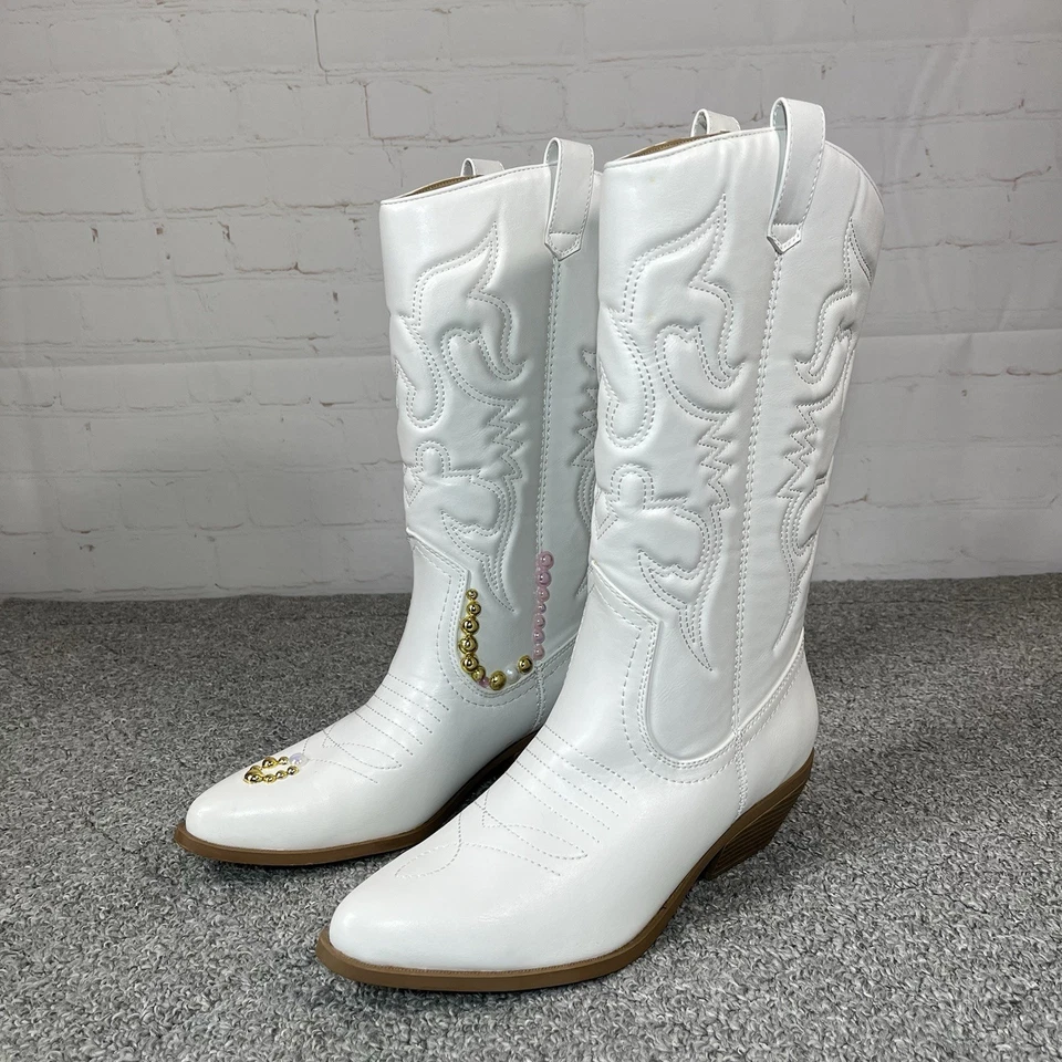 Botas de Vaquero Soda Reno Western Talla 9 Blancas Cosidas Punta Punta Moda Foto 4 de 4