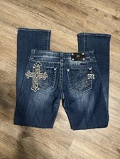 Miss Me Womens Easy Boot Jeans Size 26 Dark Wash Bootcut Low Rise Embellished
