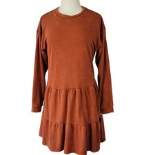 Wild Fable Orange Rust Dress Midi Preppy Long Sleeve Round Neck NEW Women Size M