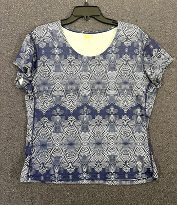 Mountain Hardwear Women s Athletic T-Shirt Geometric Blue/White Stretch Sz Lg