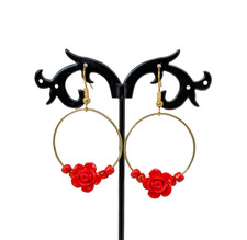 Red Rose Hoop Circle Drop Earrings