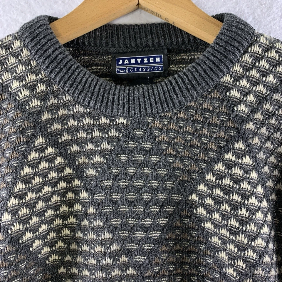 Vintage 90s Jantzen Men Textured Knit Sweater Sz L Grunge Grandpa Geometric - Image 3 of 4