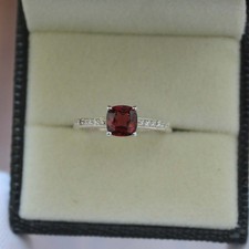Natural Red Garnet Ring 925 Sterling Silver Cushion Cut Gemstone Women Ring