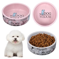 2 Pcs 5 Inch Ceramic Dog Bowls Dishes for Small Dogs Cute Pink and Gray