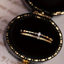 New 14K Gold Plated 925 Sterling Siver Doube Layer Tiara Crown Zirconia Size 8