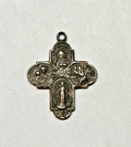 Sterling Silver 4-Way Catholic Medal 30mm - I Am Catholic Please Call A Priest