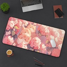 Cute Gaming Mousepad, Kawaii Large Desk Mat, Pink Cat Mouse Pad Pastel