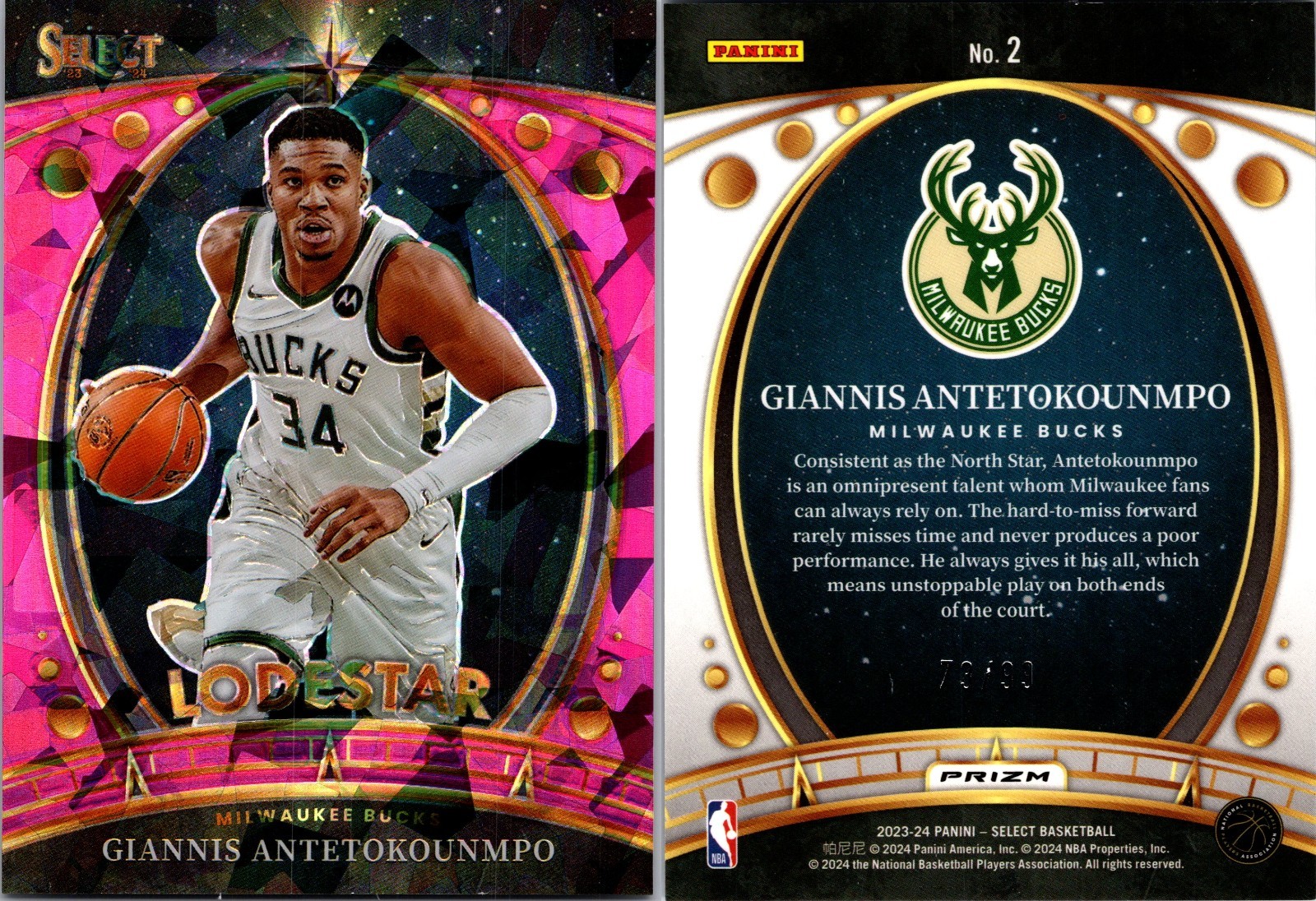 2023 Panini Select Lodestars Giannis Antetokounmpo #2 Pink Cracked Ice /99--6650