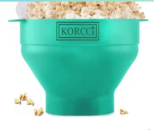 KORCCI Silicone Popcorn Popper Microwave Safe Collapsible Bowl Dishwasher Teal