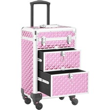 Trolley Makeup in Alluminio Valigetta Trucco Estetista Beauty Case Rosa