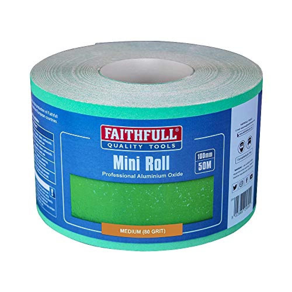 (TG. 80g) Faithfull Aluminium Oxide Paper Roll Green 100 mm x 50M 80G - NUOVO
