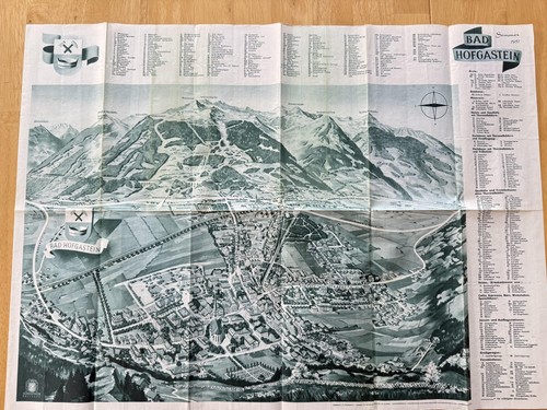 Vintage 1961 Bad Hofgastein Austria Tourist Ski Resort Fold-Out Map Brochure