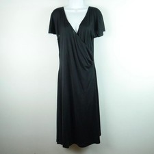 Lauren Ralph Lauren Black 100% Silk Jersey Faux Wrap Midi Dress Luxury Large NWT