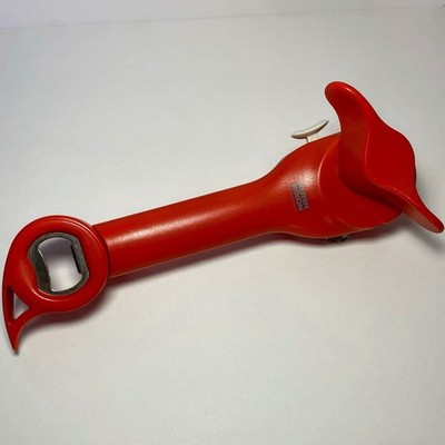 Kuhn Rikon 5-in-1 Auto Safety Master Can Opener For Cans, Bottles, Jars, - Red