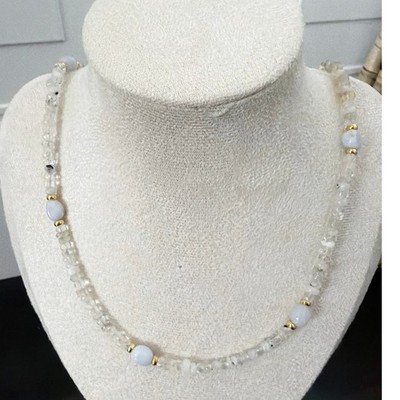Second Bloom Studio Artisan Made Moonstone Opal Necklace 20.5'' Blue Gold