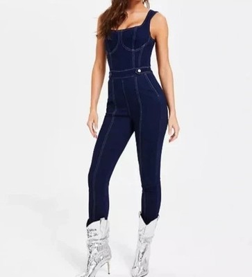 GUESS, Bustier Structure Denim Jumpsuit Jeans One Piece Skinny Stretchy Blue S
