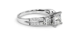 1 diamond 3 stone engagement ring 14K white gold princess round sz 5.5