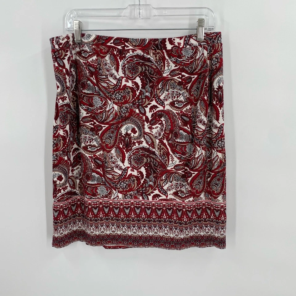 Max Studio красный желтовато-коричневый пейсли вязаная юбка размер XL - Изображение 2 из 4