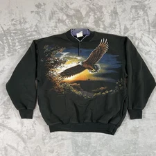 Vintage Art Unlimited Sweatshirt Mens Large Black Eagle Sunset Made USA 90s