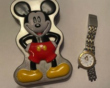Vintage Disney Time Works Watch Mickey Mouse With Tin Storage
