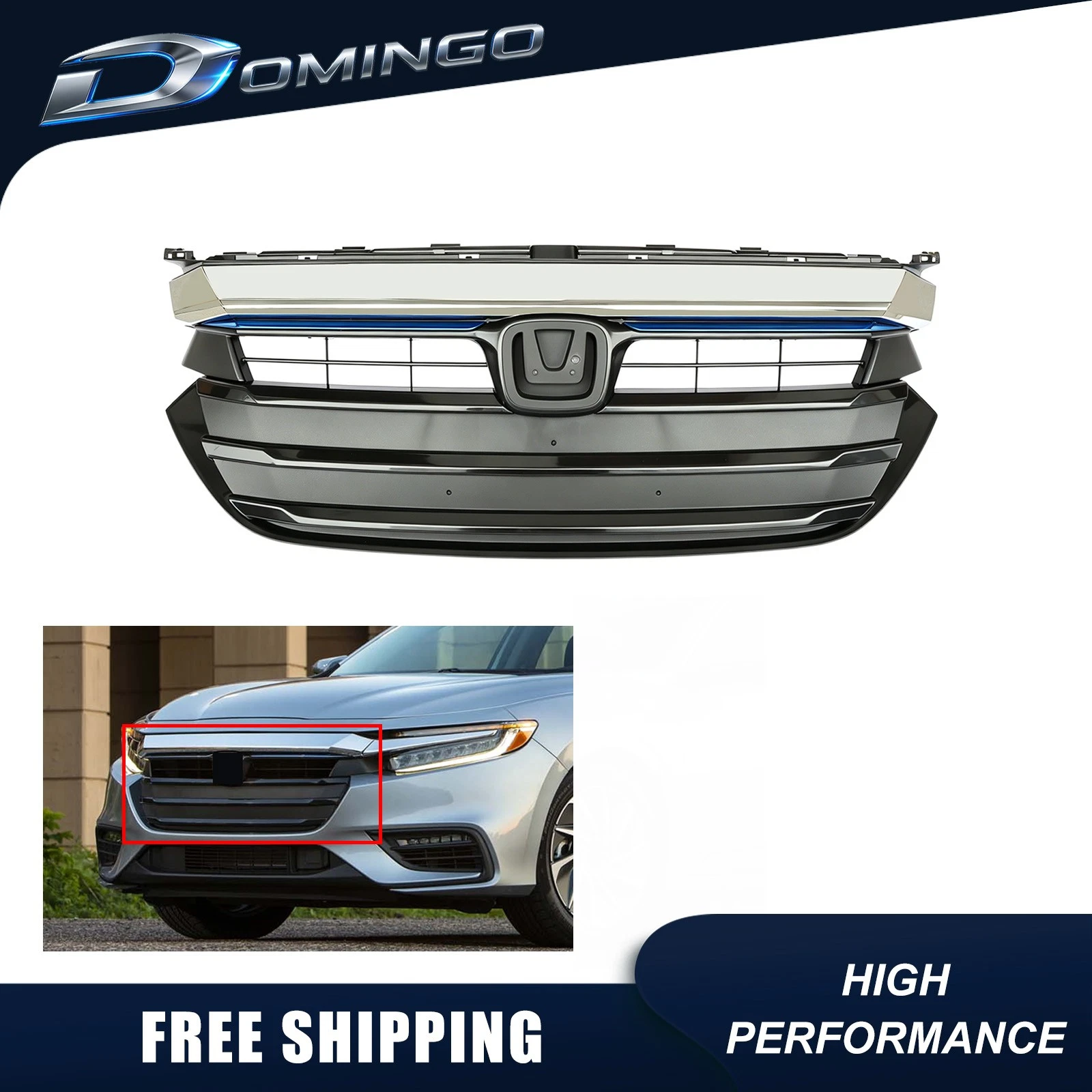 Front Upper Bumper Grille with Chrome Molding For 2019-2022 Honda Insight image 1