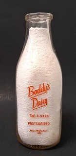 Millinocket Maine Boddy's Dairy Milk Bottle Vintage Pyro Glazed Quart