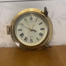 VINTAGE NAUTICALIA HEAVY BRASS CABIN SHIPS BULKHEAD CLOCK WORKING