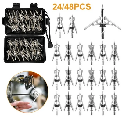 THESILICONVALLEY 24/48x 100 Grain Archery Broadhead 2" Dia Expandable Hunting Arrowhead w/2 Blade