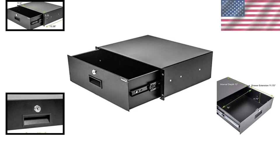 Lockable Black Metal Drawer for Server Cabinet - 3U - Image 2 of 4