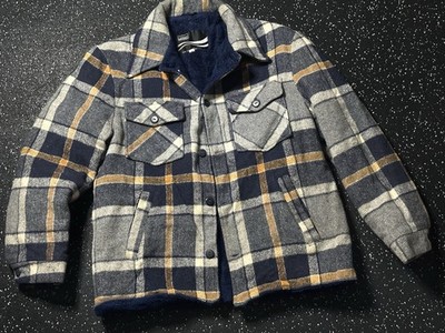 Vtg Montgomery Ward Blue Lined Wool Button Down Jacket MEDIUM Hunting Western