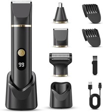 Men's IPX7 Waterproof Body Hair Trimmer, Electric Groin & Beard Shaver