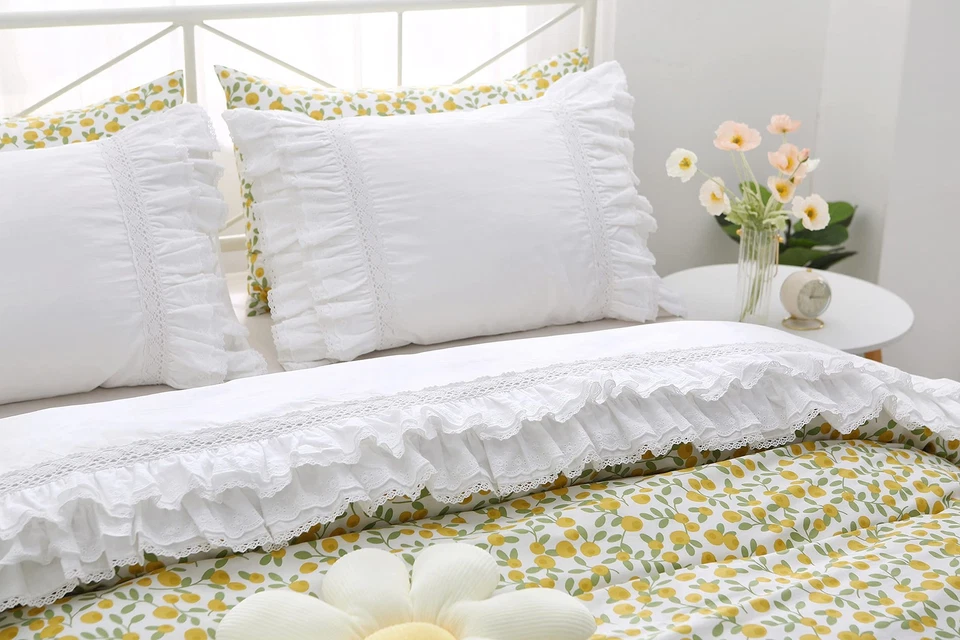 Elegante sábana plana de encaje blanca de lujo con volantes sábana King o C... Foto 3 de 4