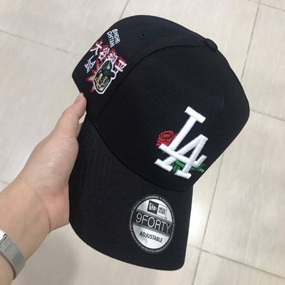 Black LA Rose Embroidered Baseball Cap Street Style Adjustable Hat