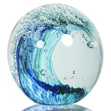 JUYOULE Hand Blown Ocean Wave Glass Ball Unique Gift for Beach LoversBeach Dec