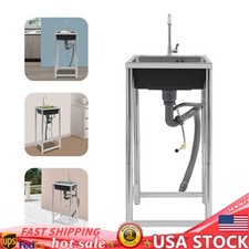 Stainless Steel Sink with Faucet, Free Standing Utility Sink, Single Bowl Sink