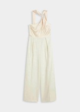 Jumpsuit aus fließendem Satin Gr 36 Wollweiß Champagner Damen Party-Overall Neu*