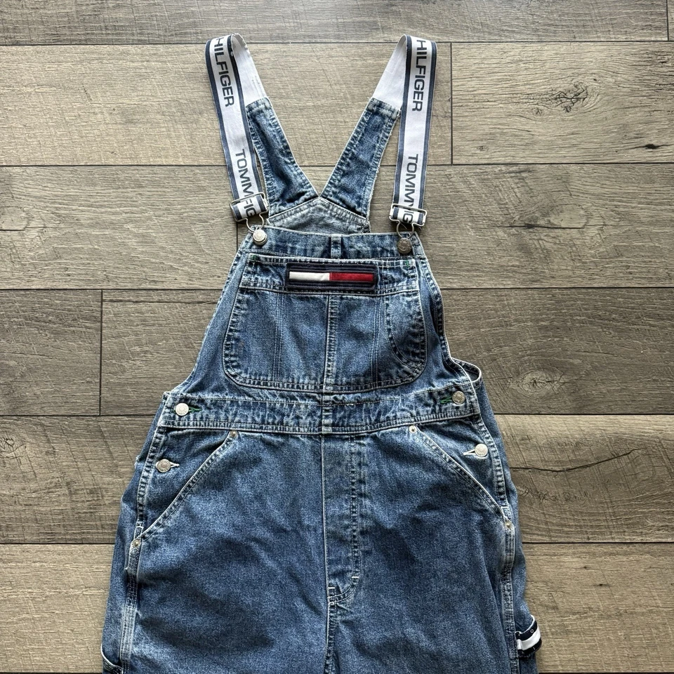 Macacão jeans vintage anos 90 Tommy Jeans Hilfiger babador carpinteiro pequeno hip hop Y2K - Imagem 2 de 4